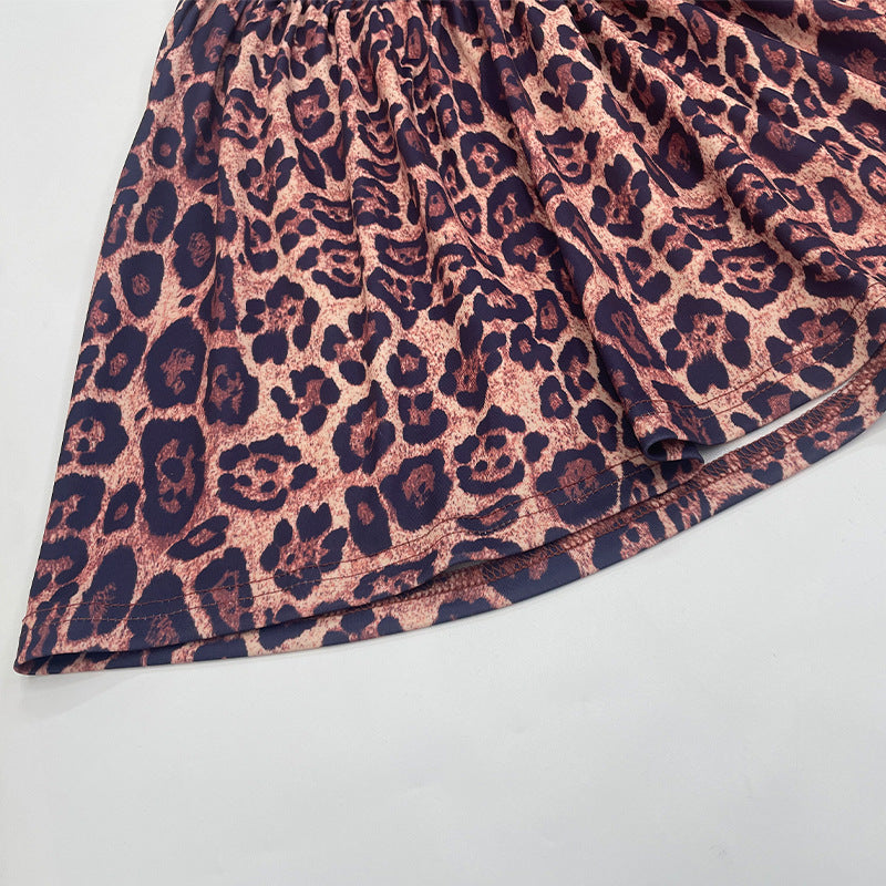 Women's Spring Leopard Print Round Neck Pleated Slim Sexy Low-Back Dress 15