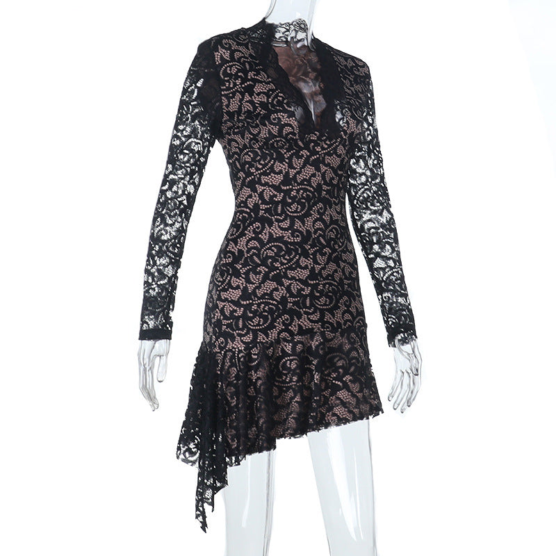 Women Fall Sexy Lace Long-Sleeved Bodycon Dress 7