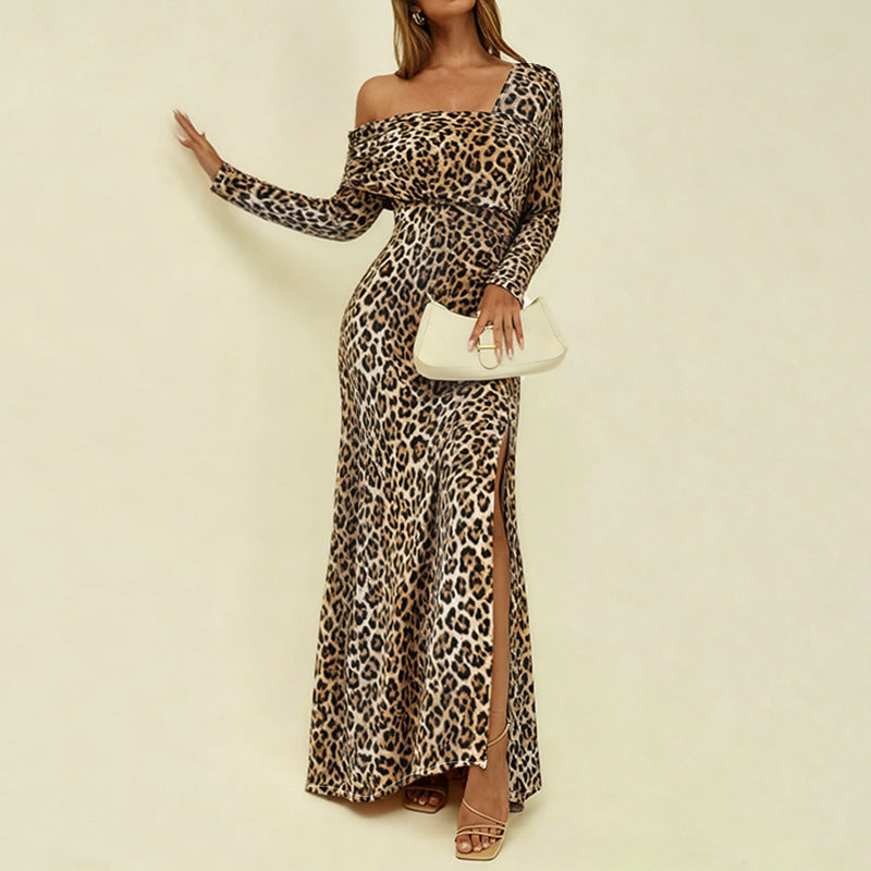 Women Fall Square Neck Leopard Print Dress 3