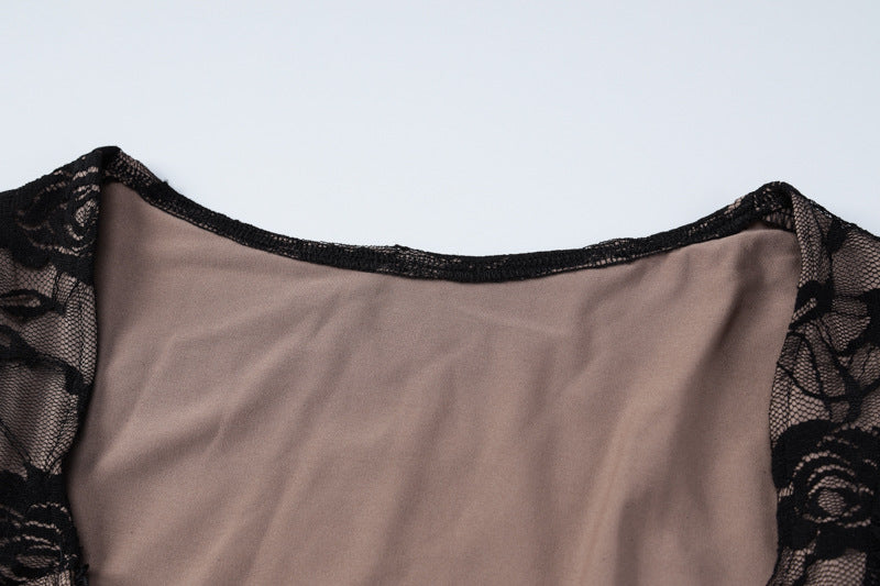 Women's Autumn American Fashion Lace Printed U-Neck Long Sleeve Bodycon Dress 11