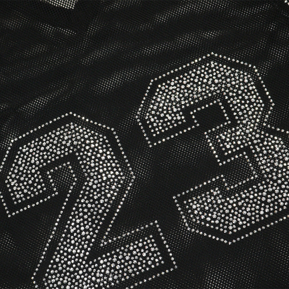 Women See-Through Round Neck Sexy Slit Beaded Top 17