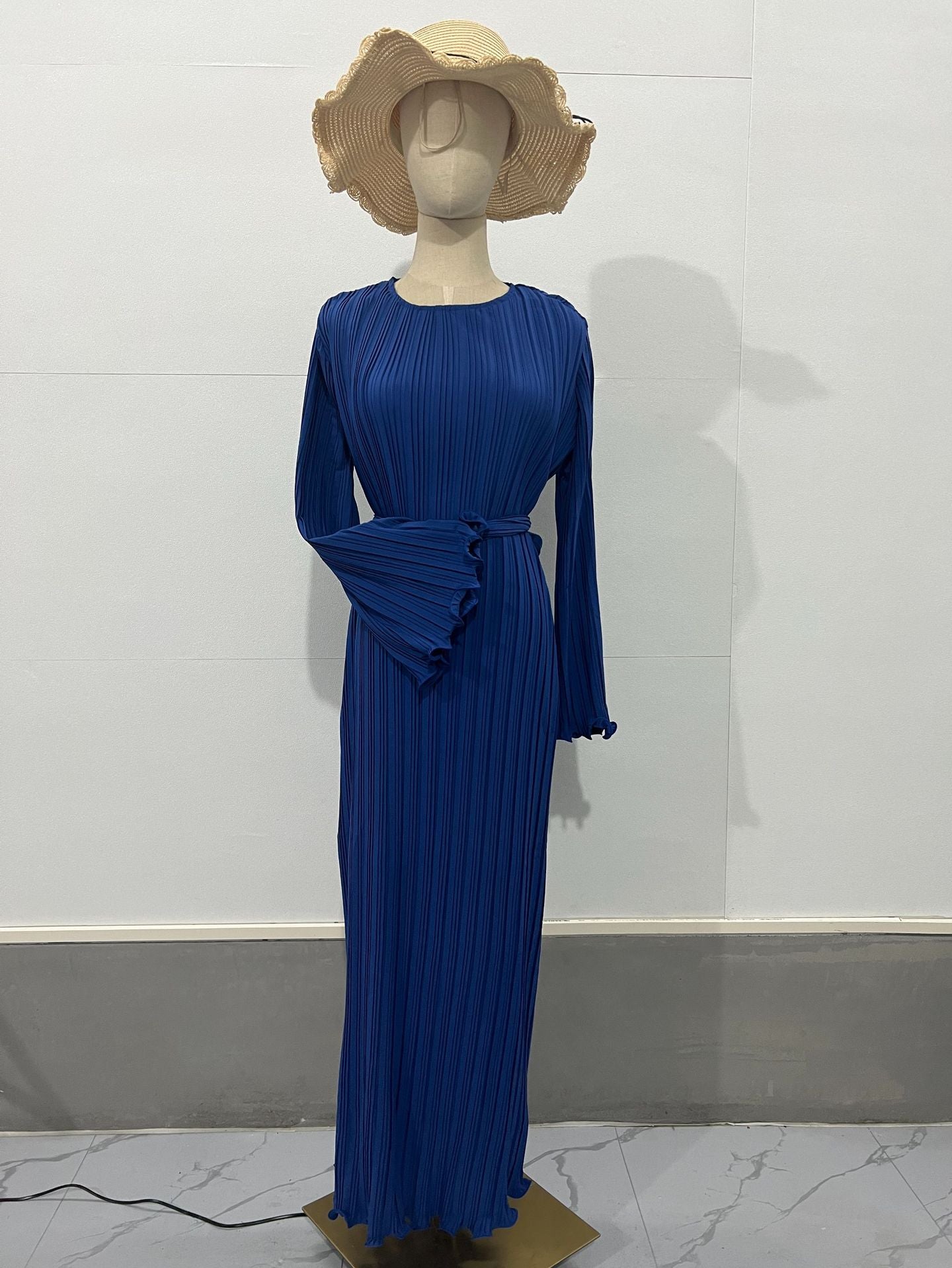 Women's Fall Maxi Dress Chic Pleated Bell Bottom Sleeve Midi Dress 12