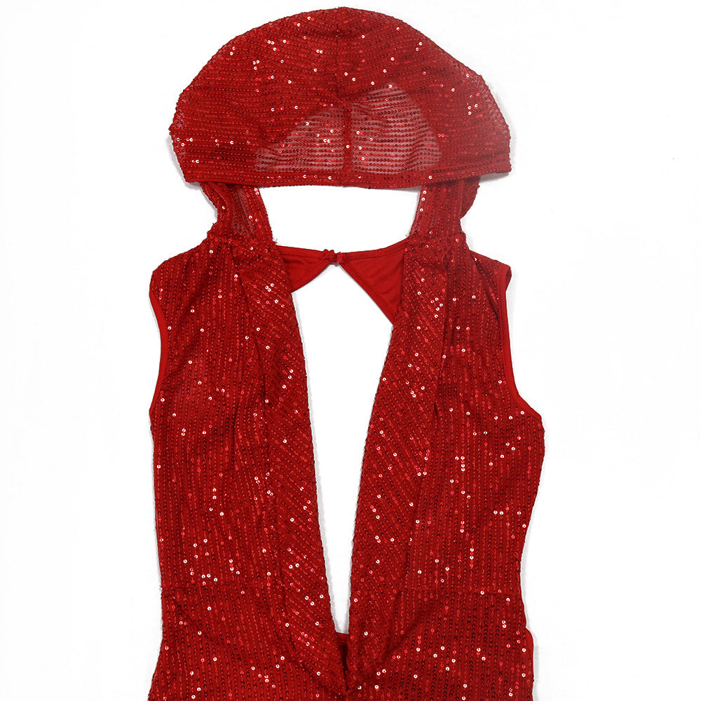 Women's Sexy Deep V See-Through Sequin Long Dress 16