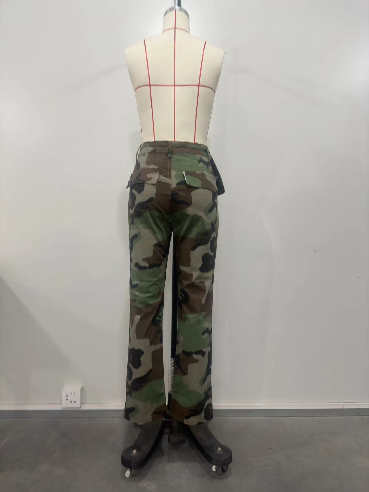 Spring Summer Women's Ripped Hollow Camouflage Long Pants 8