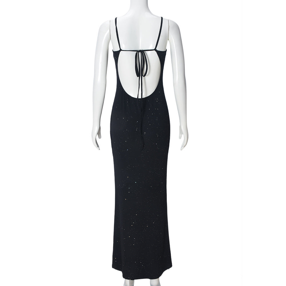 Summer Slimming Lace-Up Low Back Beaded Strap Dress for Women 8