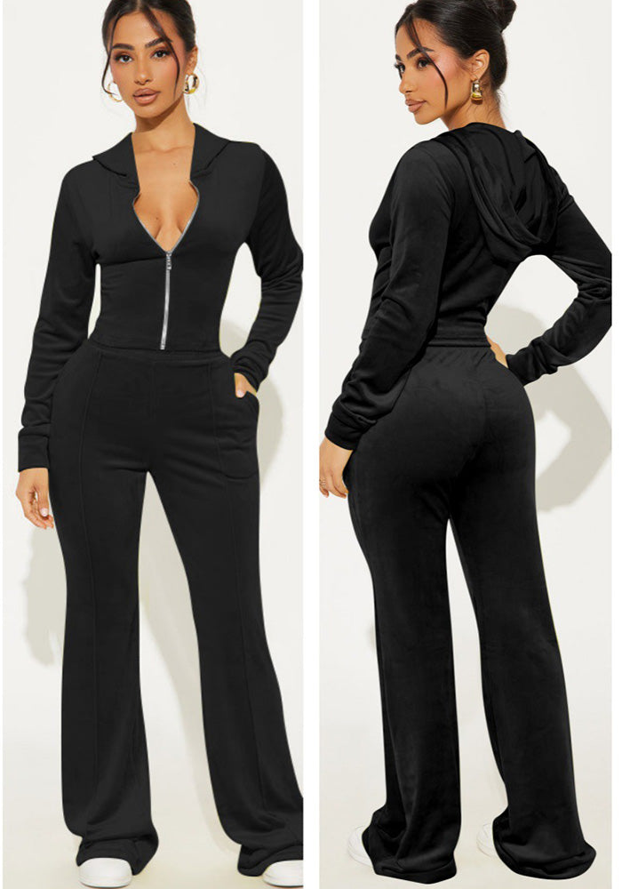Fashion Casual Hooded Velvet Two-piece Set Women's Tracksuit
