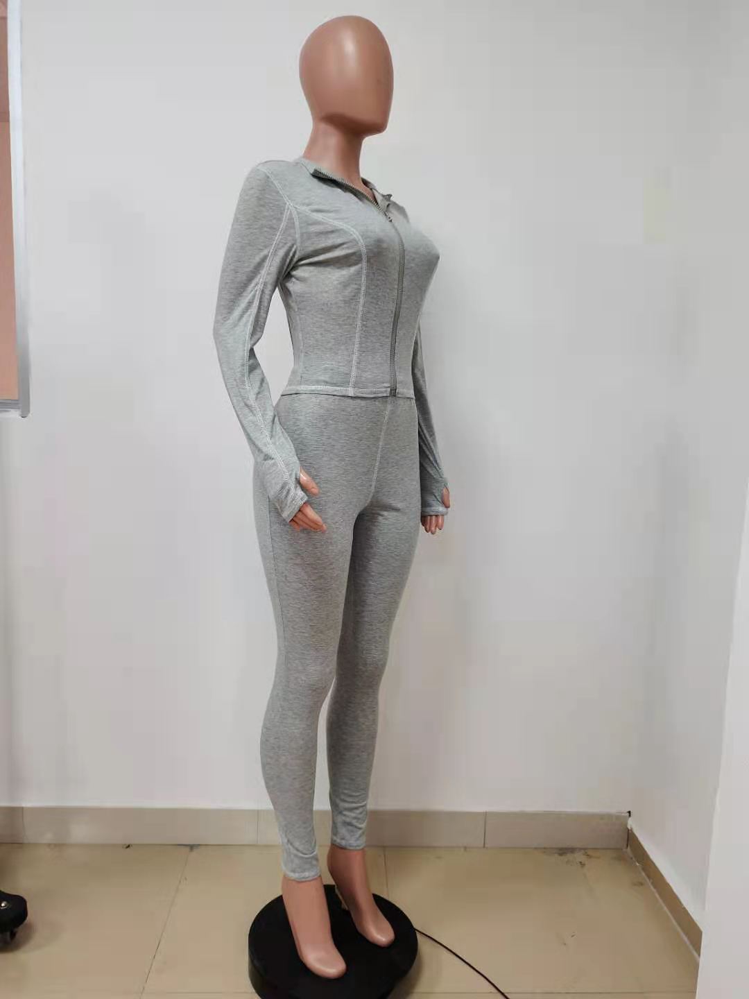 Women's Casual Long Sleeve Tight Slim Sport Two Piece Pants Set 17