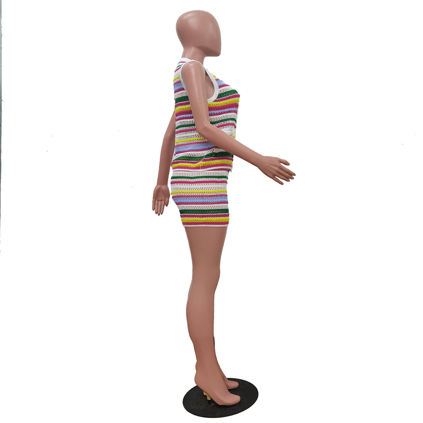 Casual Multi-Color Striped Knitting Sleeveless Two Piece Shorts Set 7