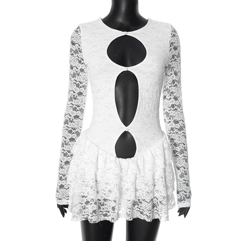 Spring Fashion Women's Slim Hollow Lace Patchwork Sexy Dress 8