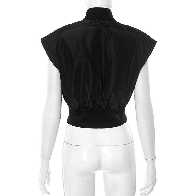 Women's Spring/Summer Stand Collar Button Zipper Slim Waist Solid Color Top 8