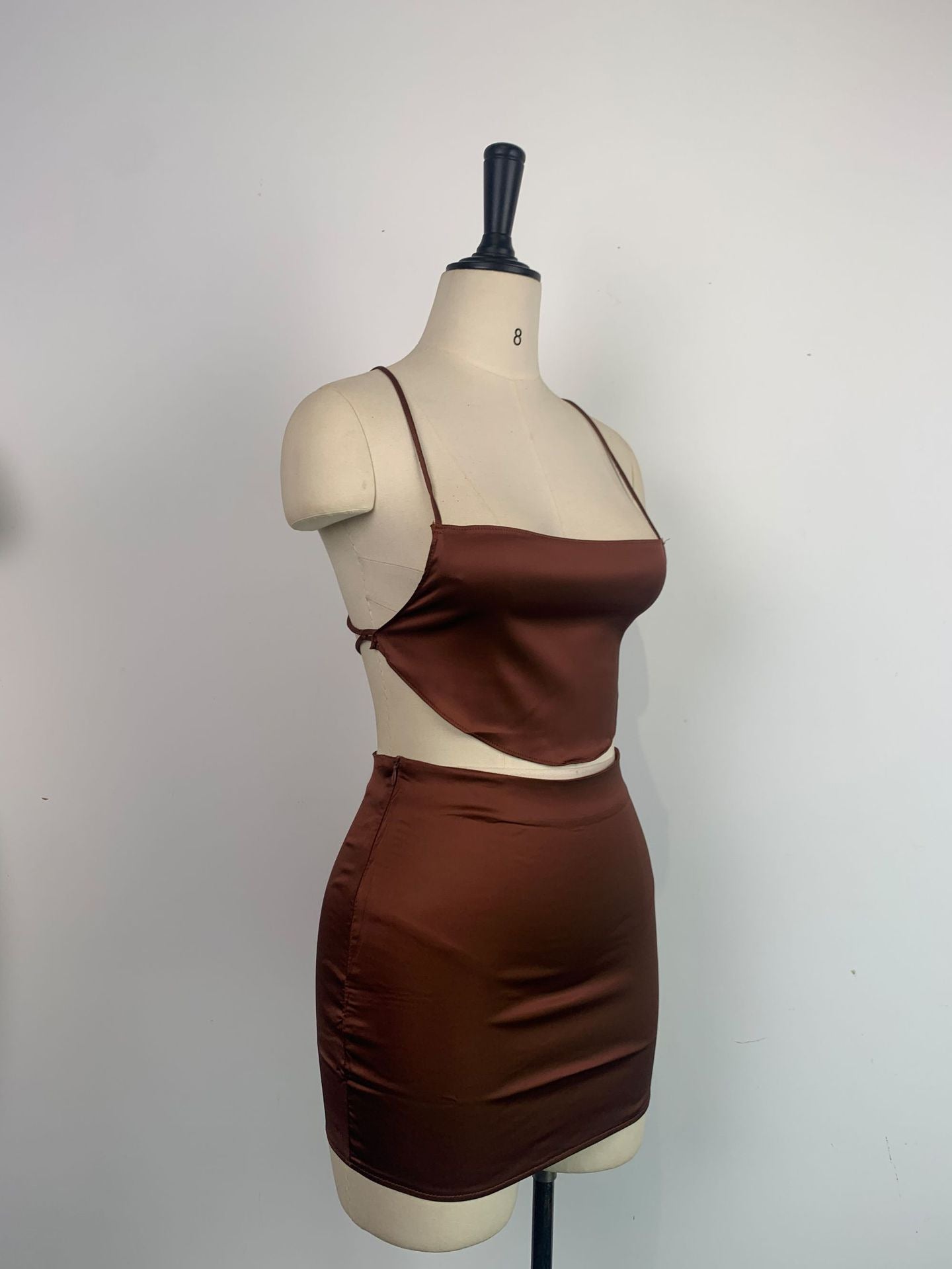 Women Sexy Pleated Backless Camisole and Bodycon Skirt Two-Piece Set 14