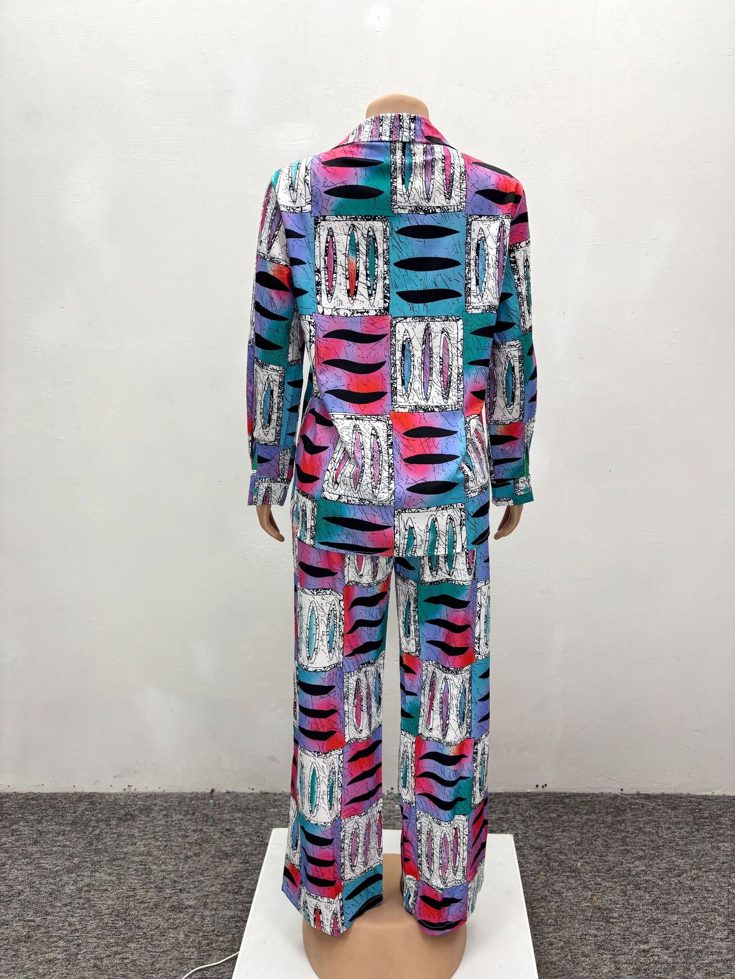 Women Africa Casual Print Long Sleeve Shirt and Pants Two-Piece Set 8