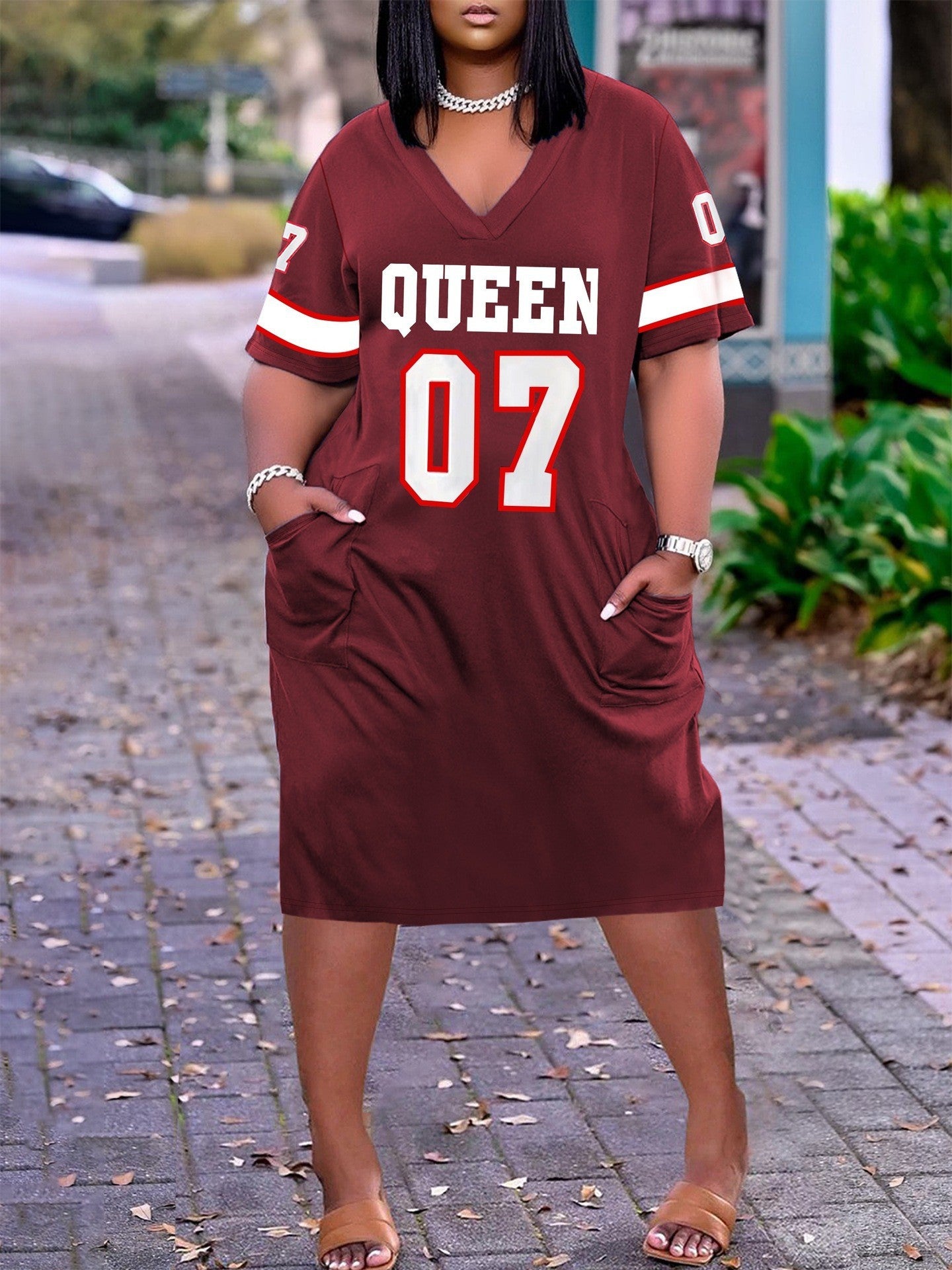 Women Summer Letter Print V-Neck Dress 4