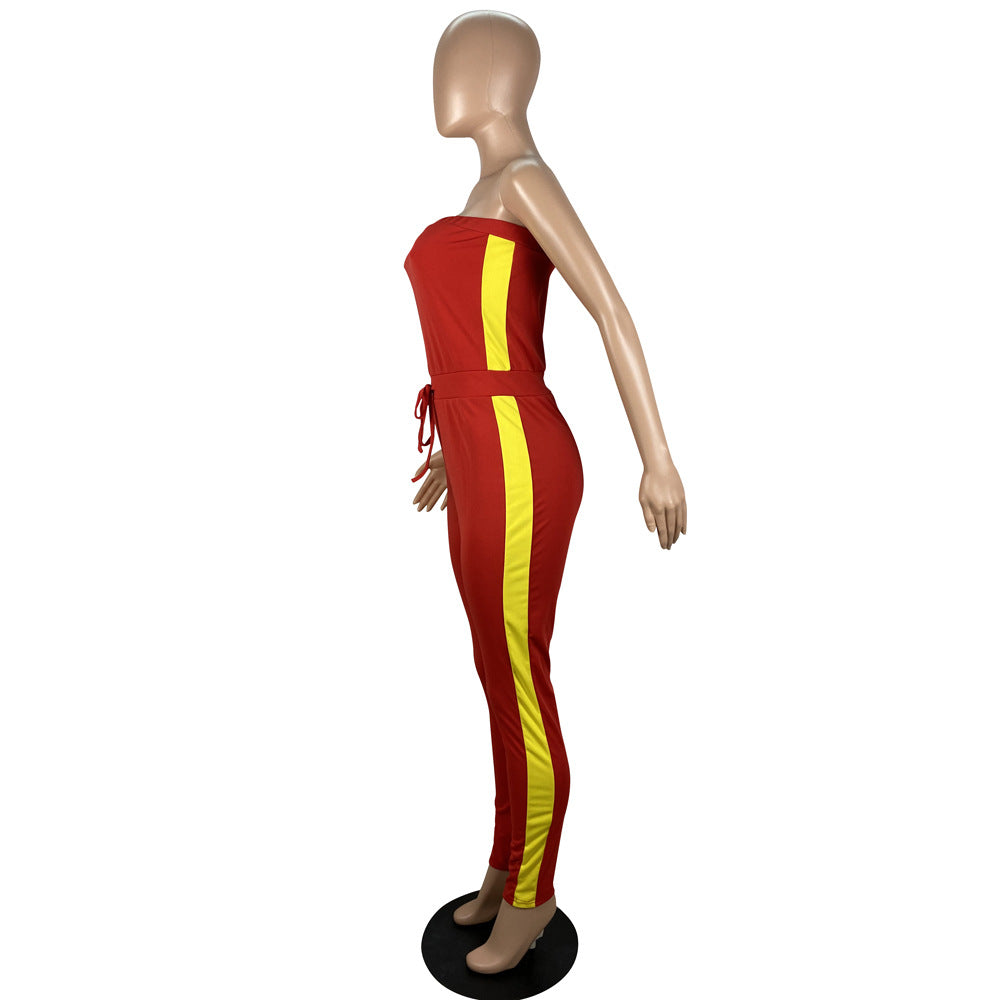 Spring and summer women's style slim fit strapless drawstring waist Jumpsuit 17