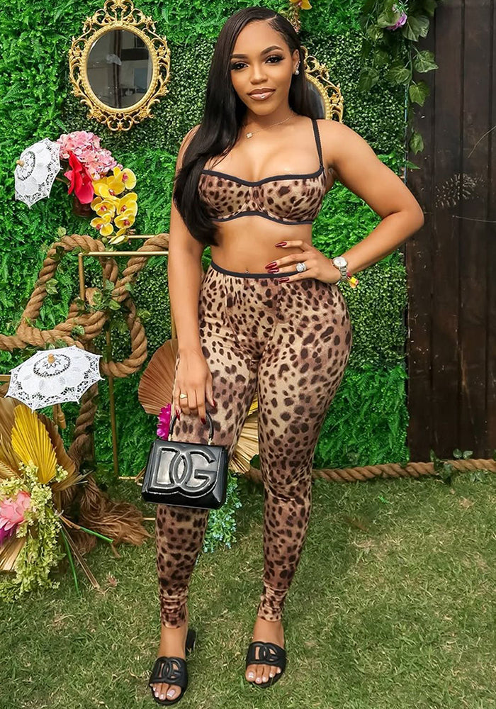 Women printed sexy suspender top and pants two-piece set