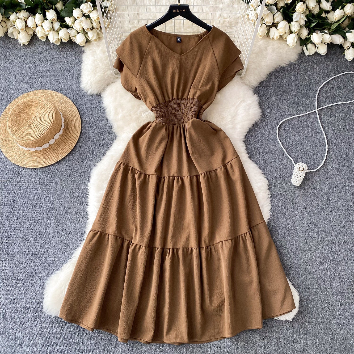 Women vintage pleated Long Dress 18