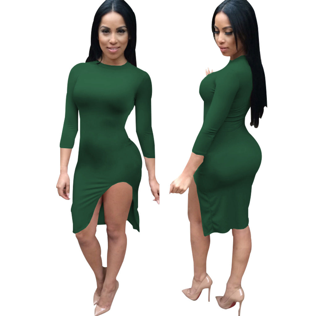Sexy And Fashionable Solid Color Slit Women's Dress 13