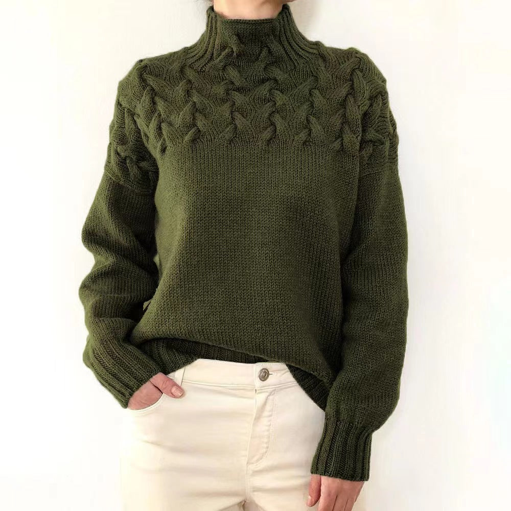 Autumn winter long-sleeved high-collar solid color knitting sweater women's pullover top 24