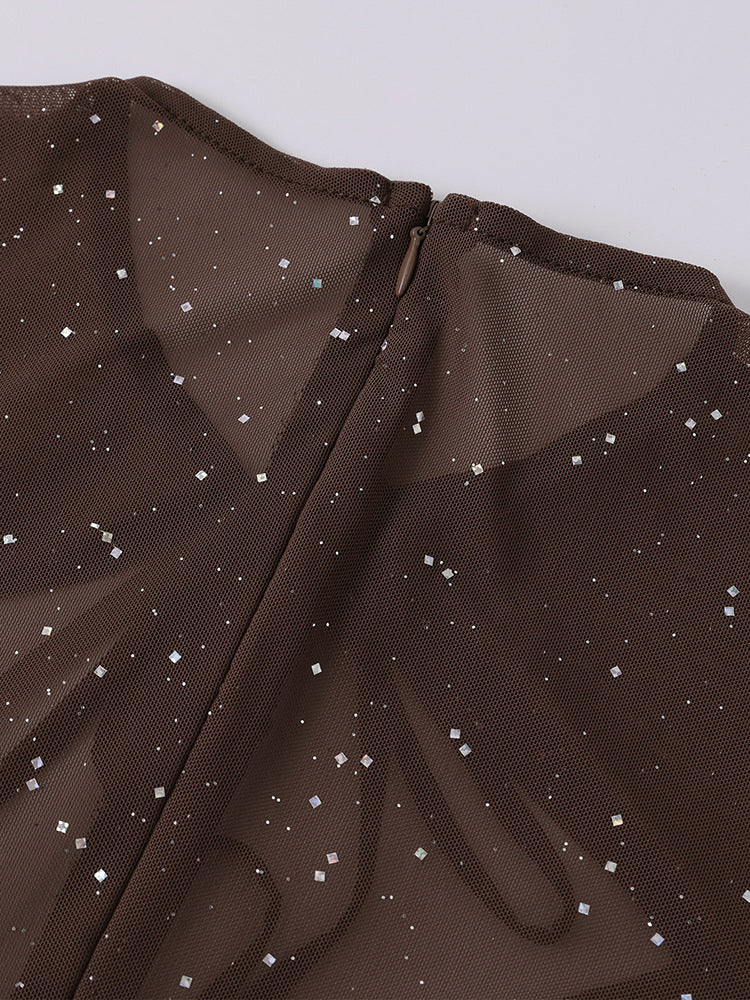 Mesh Bell Sleeve DSequin See-Through Mini Dress 18
