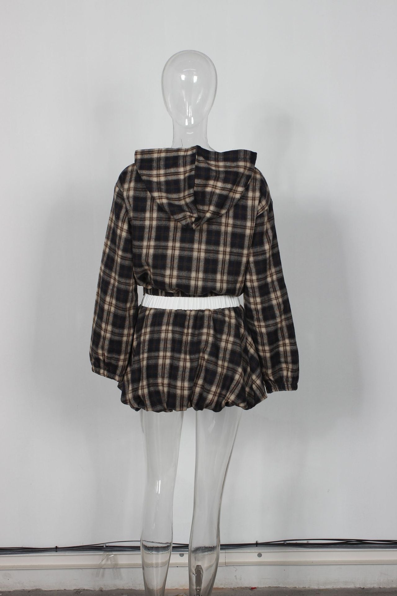 Fashionable print zipper short jacket top bubble short skirt Two Piece Set 9