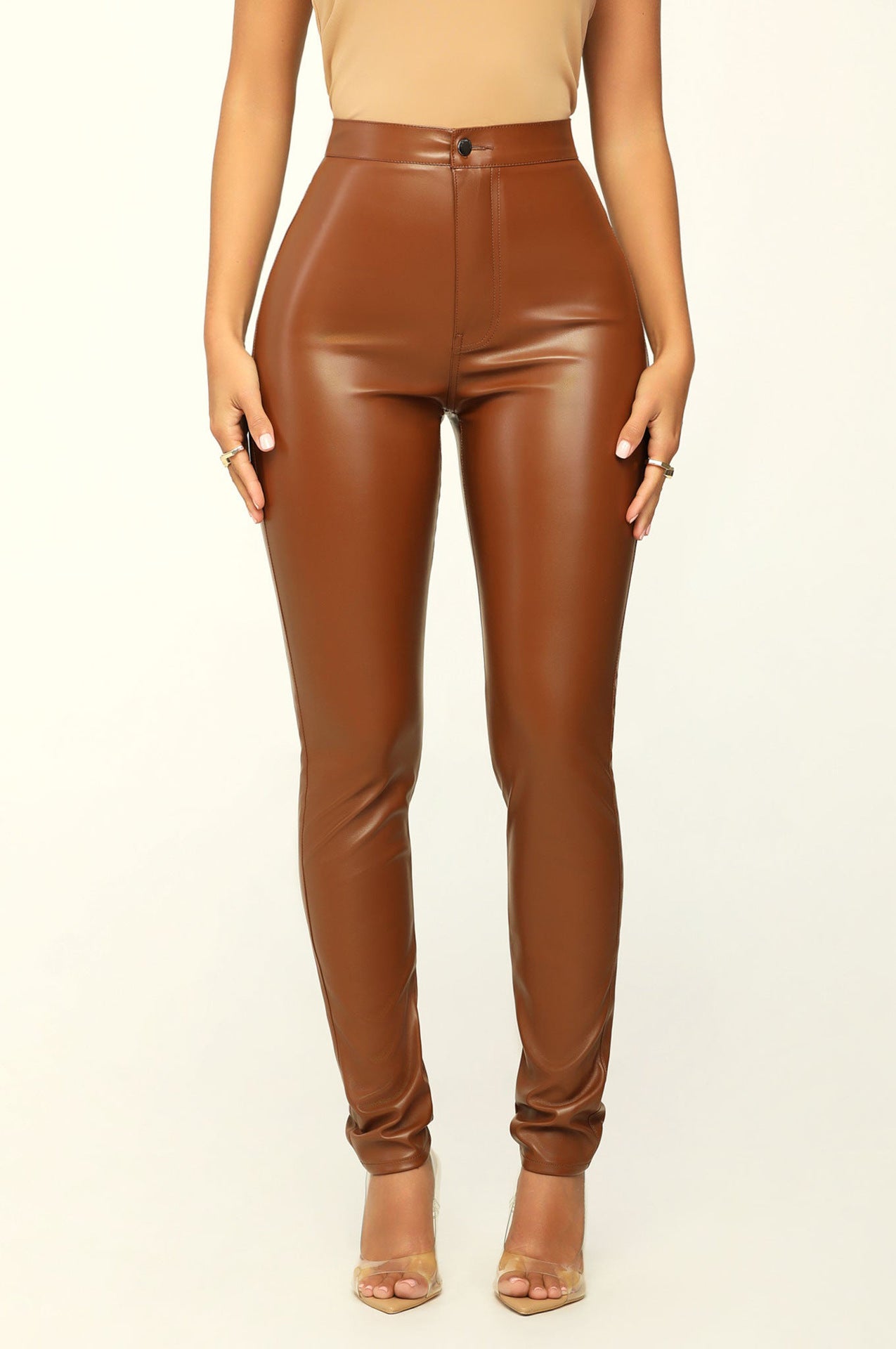Trend Tight Fitting Pu Leather trousers Style all-match high waist pencil pants 4