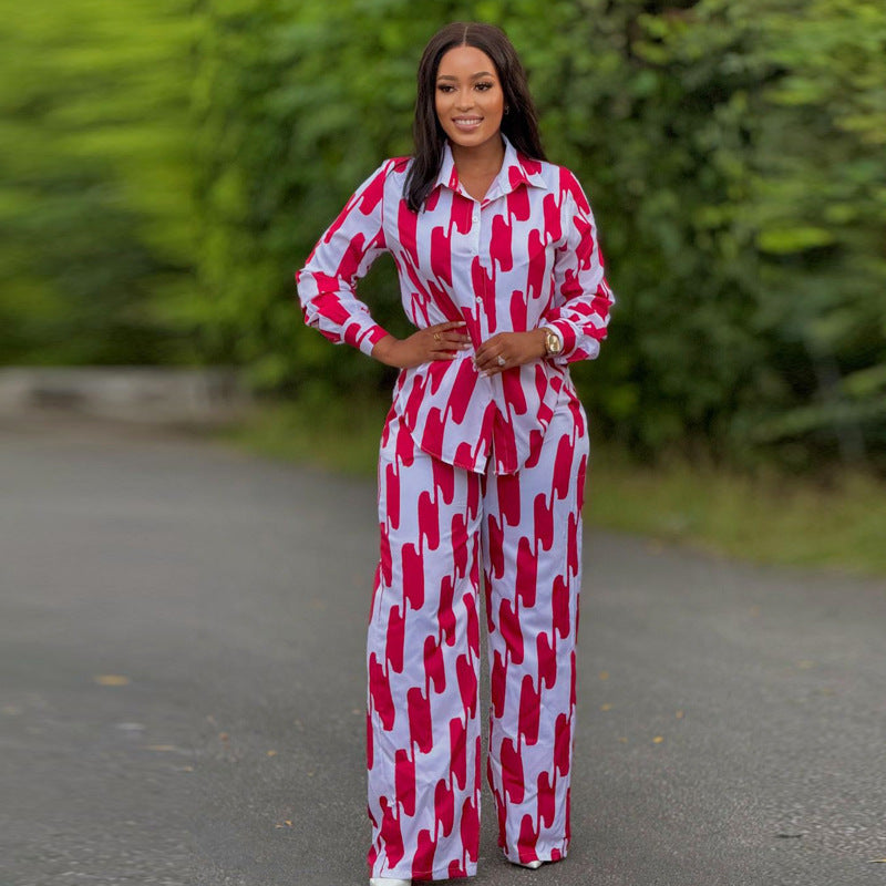 African Suit Women Loose Long Sleeve Shirt Trousers Women Autumn Casual Two-Piece Set 6