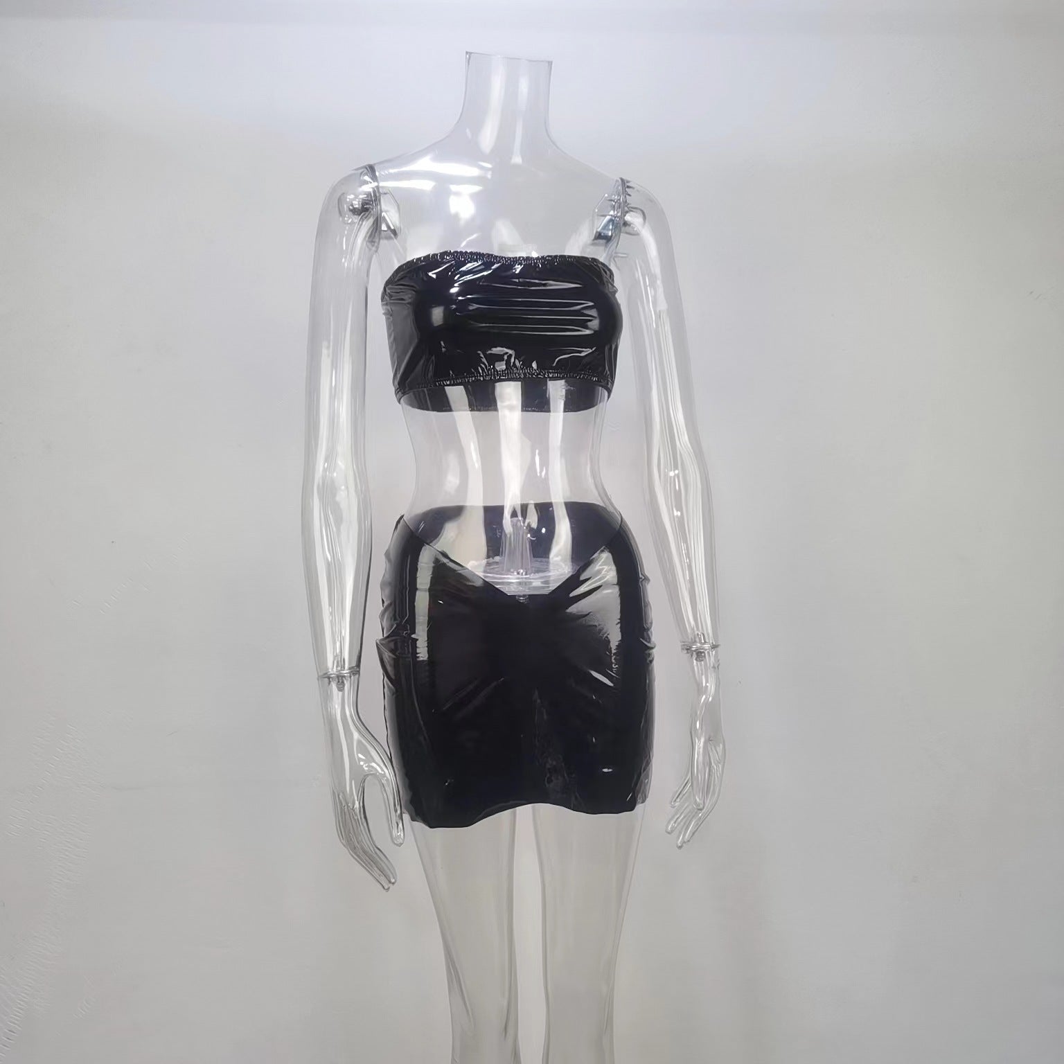 Women sexy Strapless Crop Top and Bodycon Skirt Two Piece Set 8