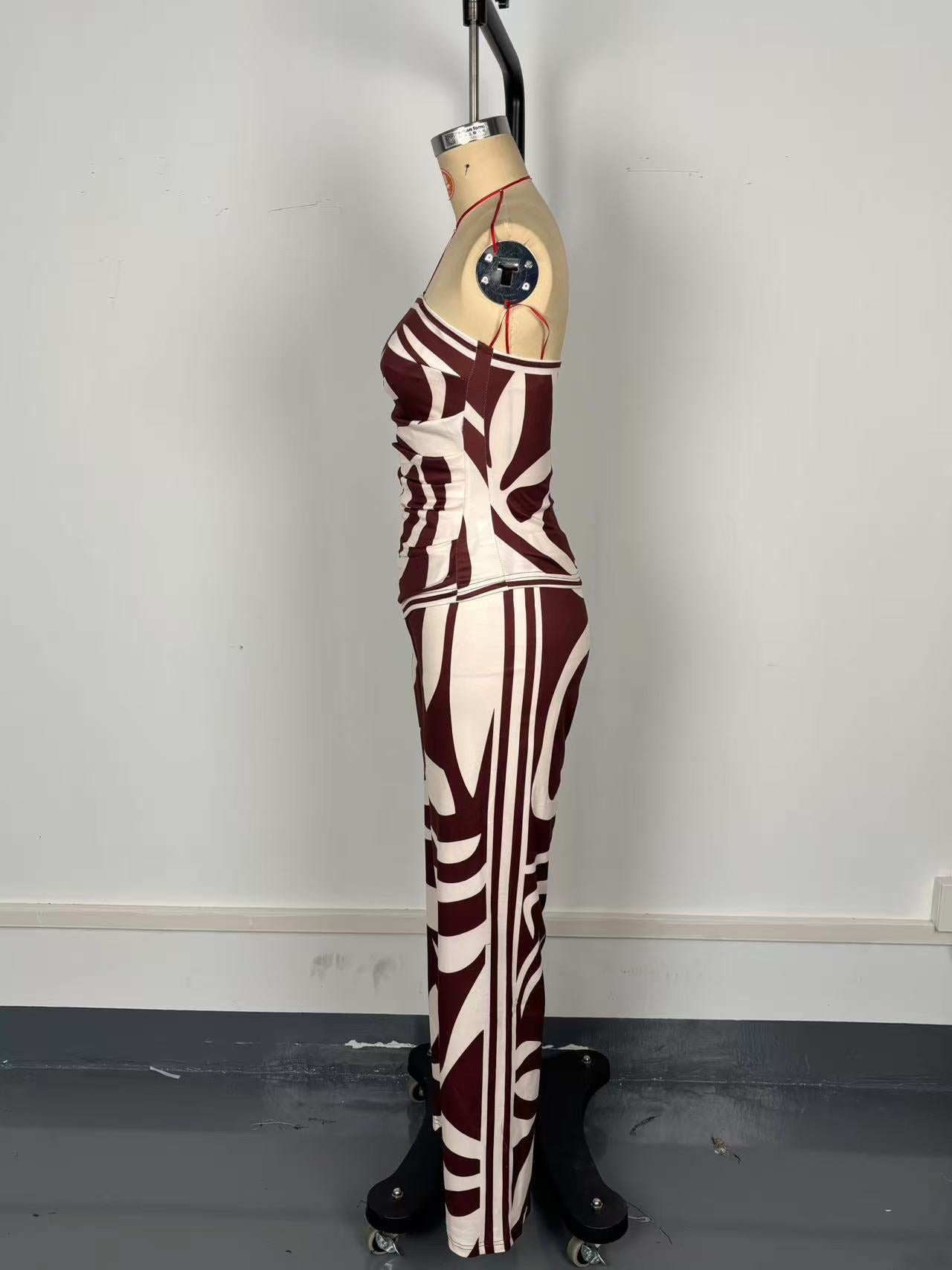 Women Sexy Slit Strapless Top Long Pants Two-piece Set 8