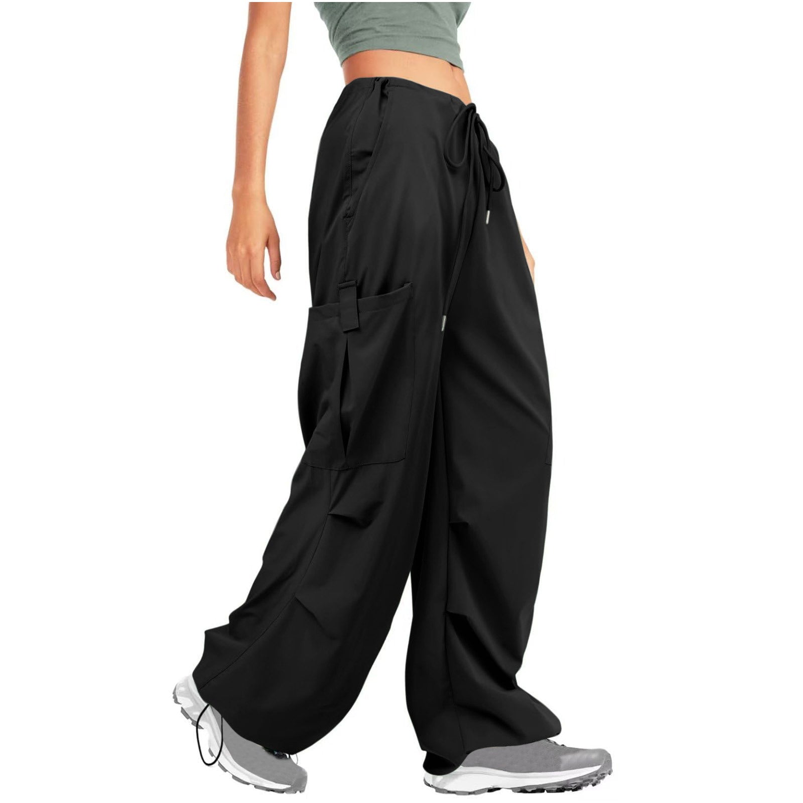 Women Solid Drawstring Casual Loose Athletic Cargo Pants 13