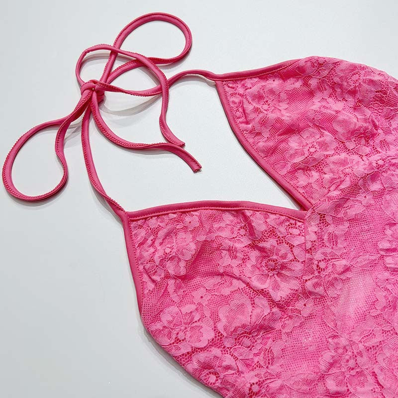 Sexy See-Through Camisole Hollow Lace Patchwork Bodycon Mini Skirt Women's Two Piece Set 18