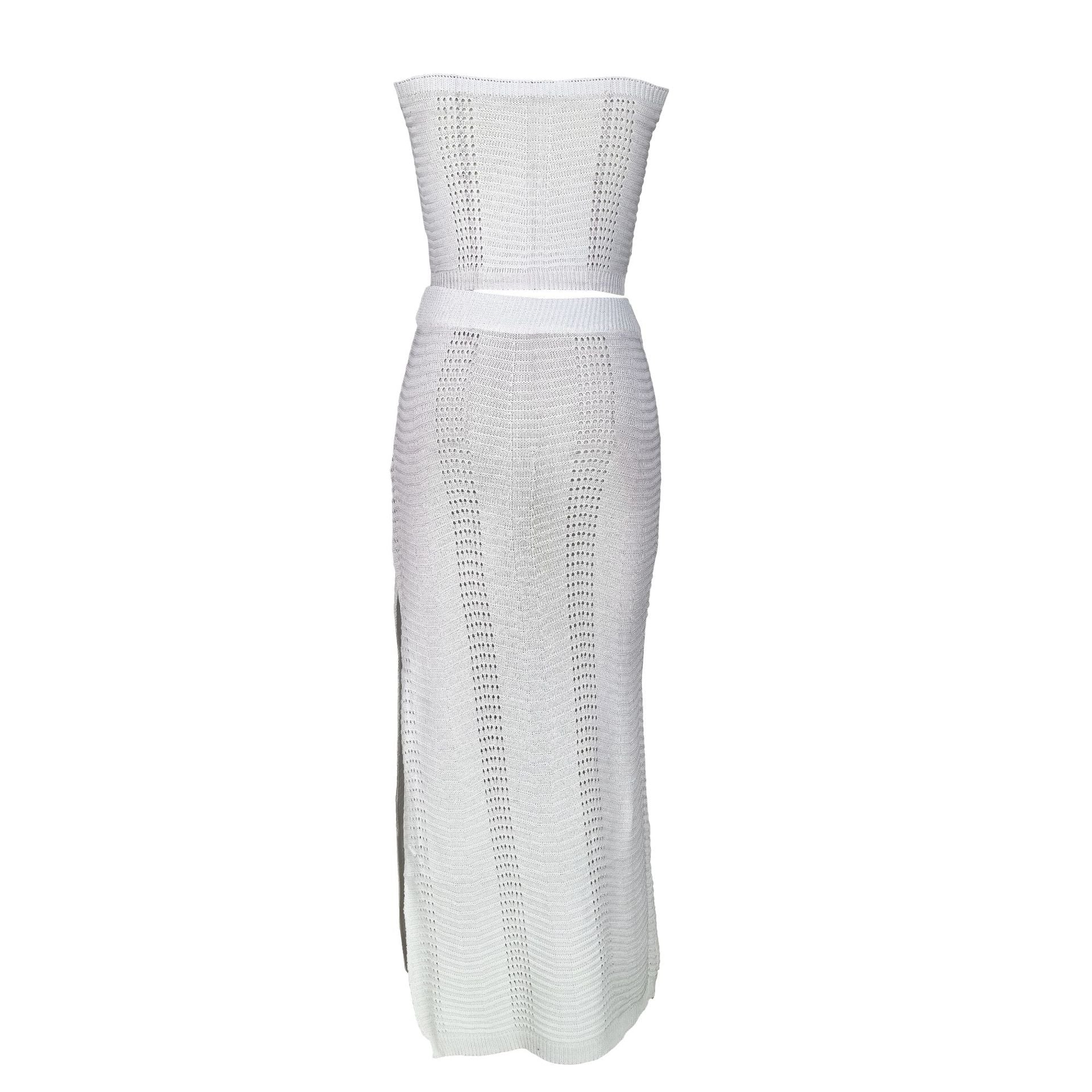 Women's Knitting Strapless crop top long Skirt two piece Set 13