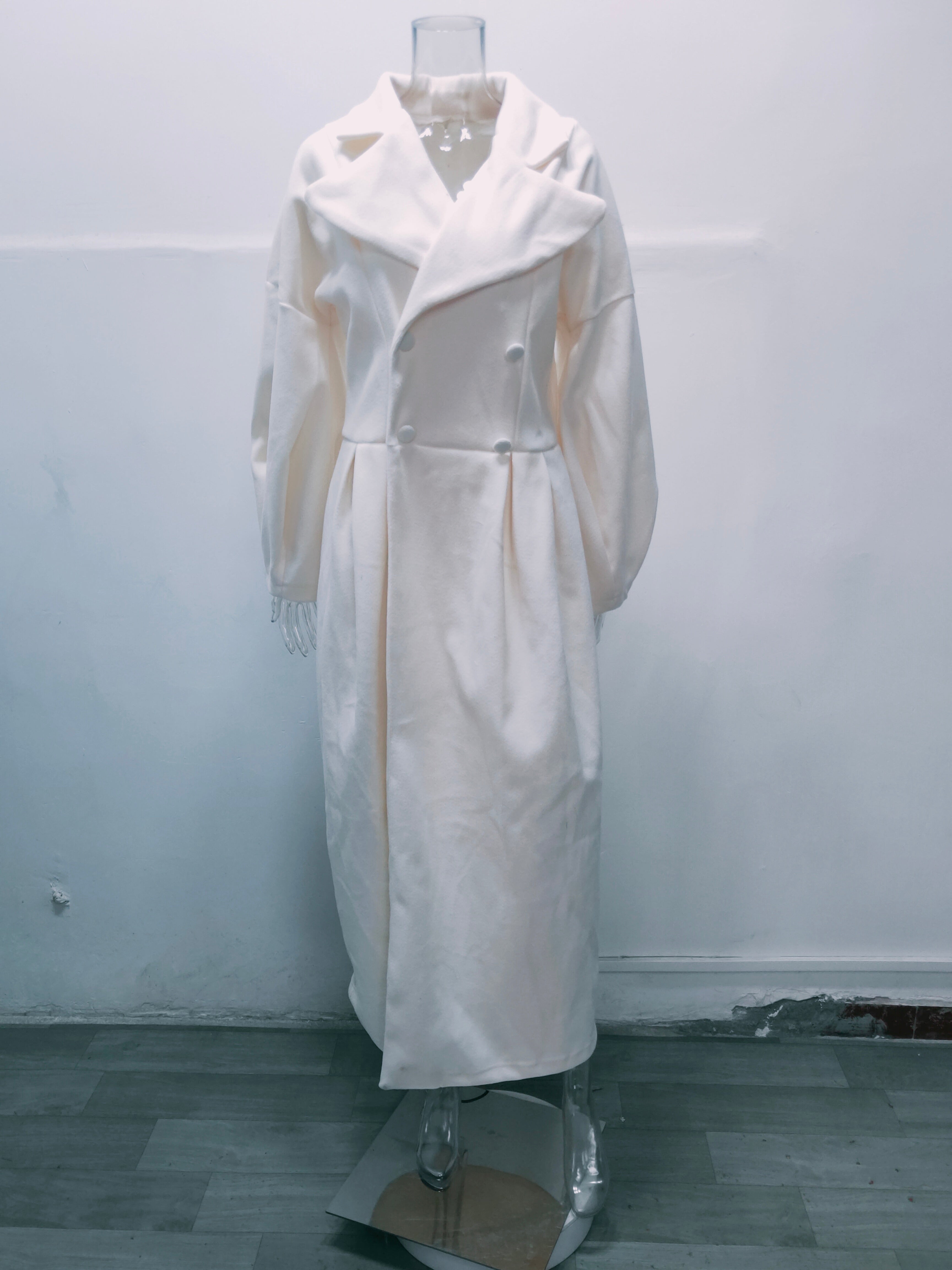 Women Vintage Balloon Sleeve Turndown Collar Wool Jacket 22