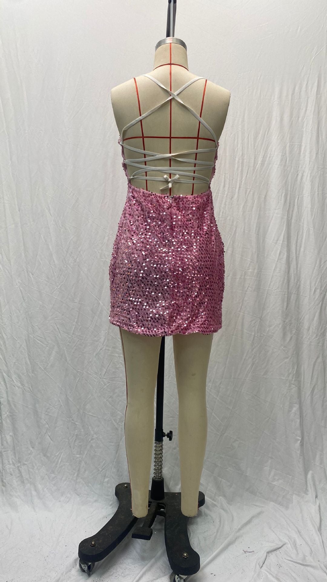 Women French Sequin Backless Bodycon Dress 25