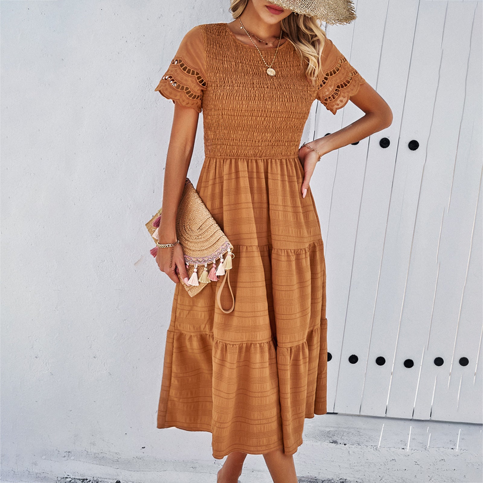 Women's Spring And Summer Solid Color Short Sleeve Chic Casual Dress 10