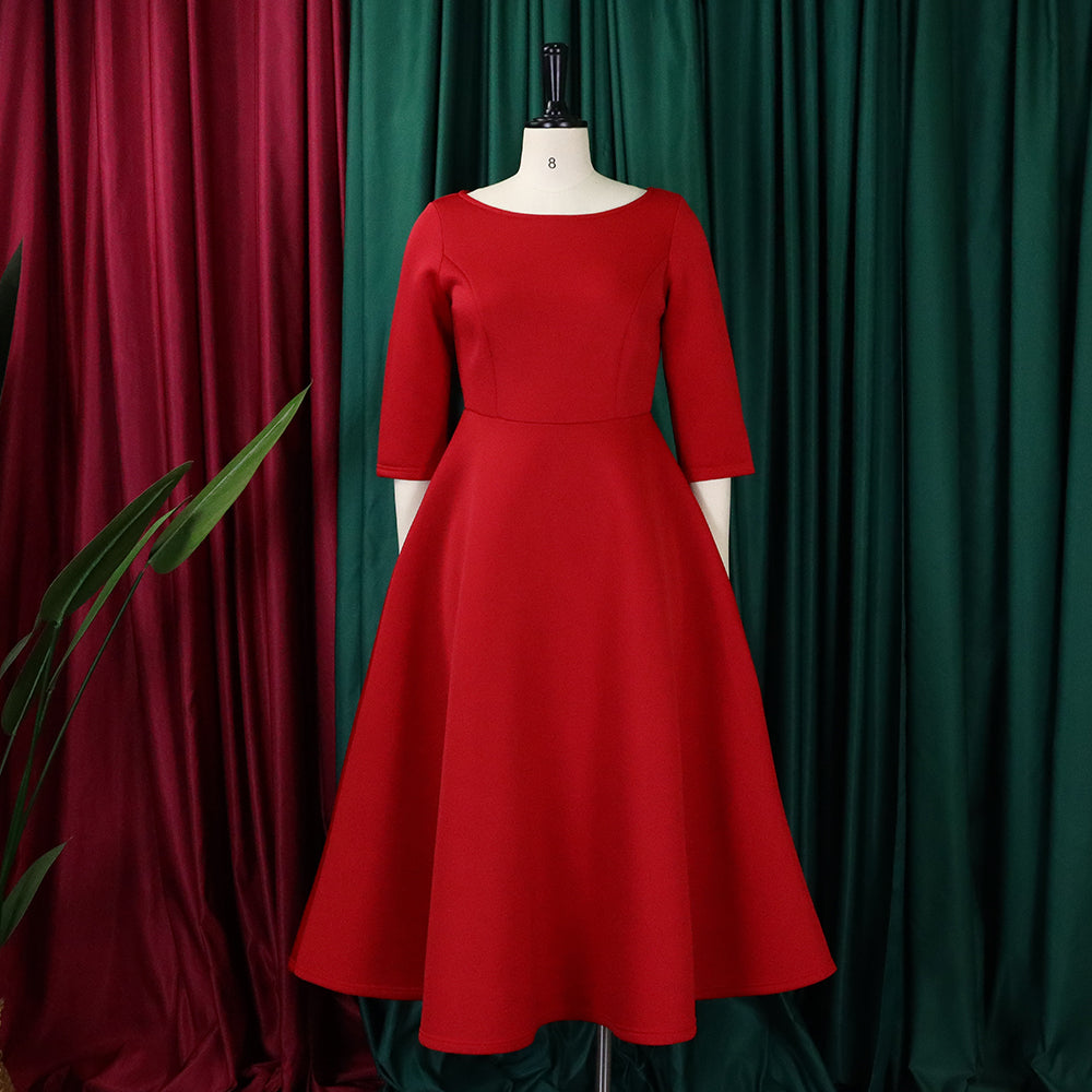 Women's Summer Solid Color Swing Dress Chic Evening Dress 25