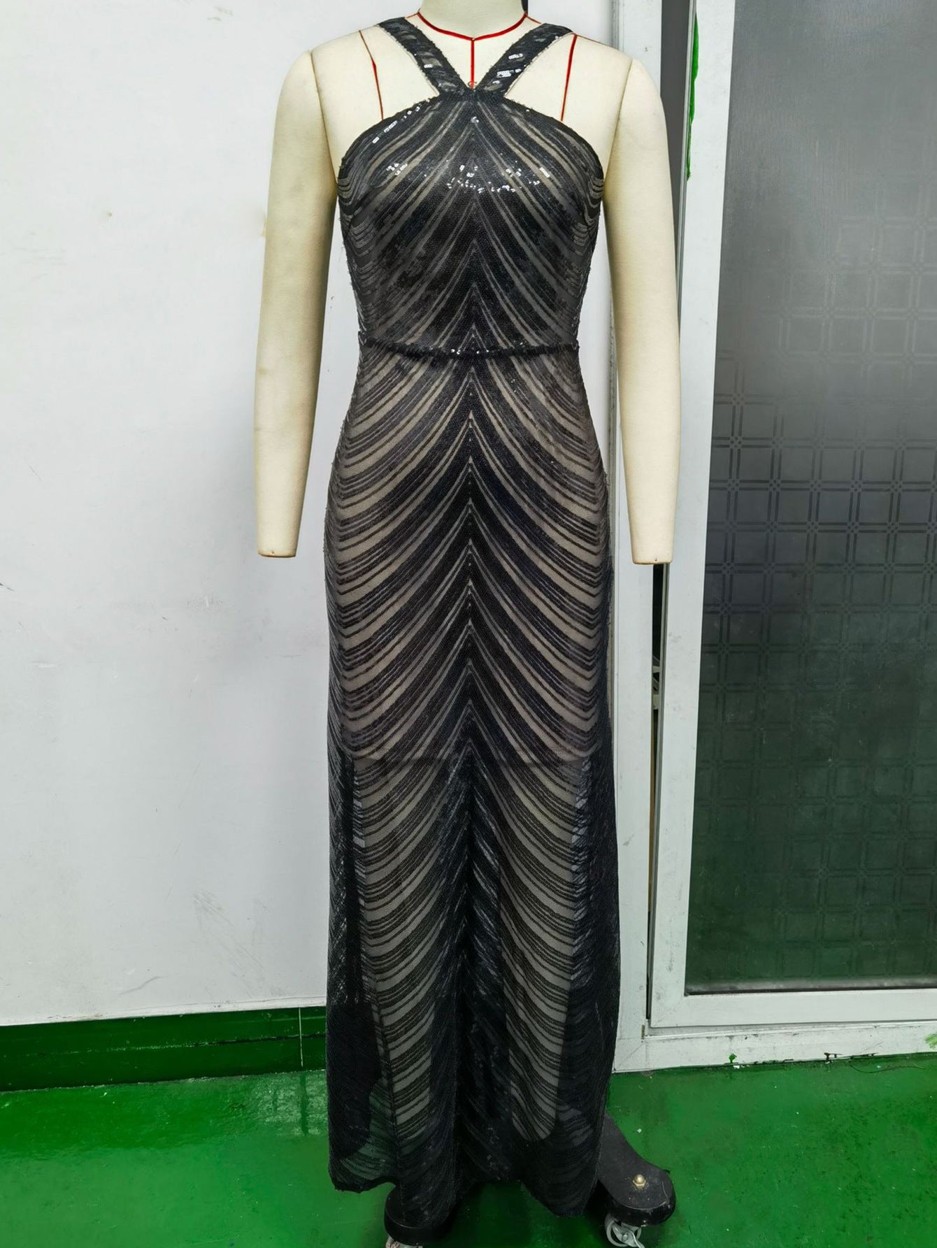 Women Sexy Halter Neck Backless Vintage Sequin Dress 9