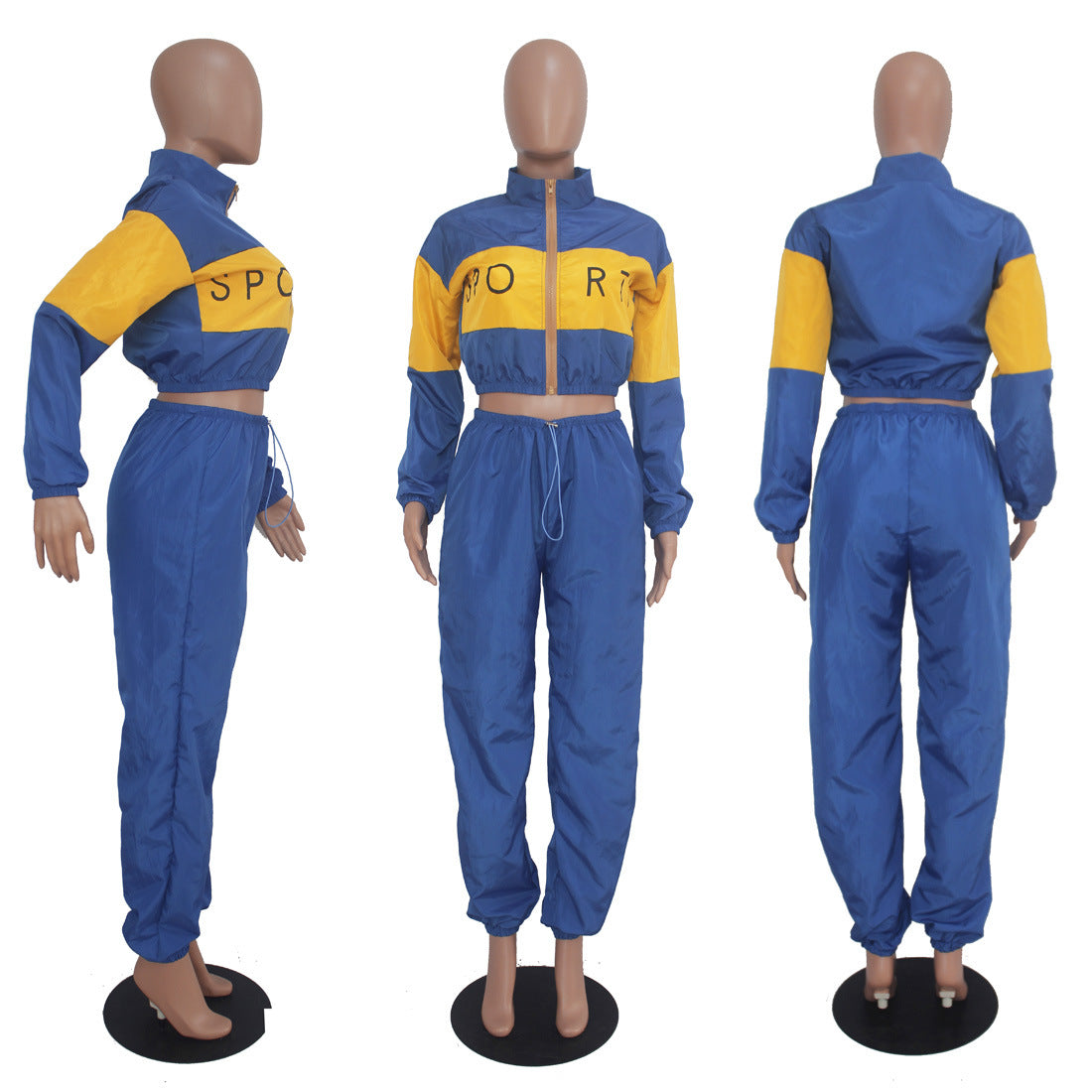 Women's Letter Print Color Block Patchwork Trench Hoodies Pants Set 15