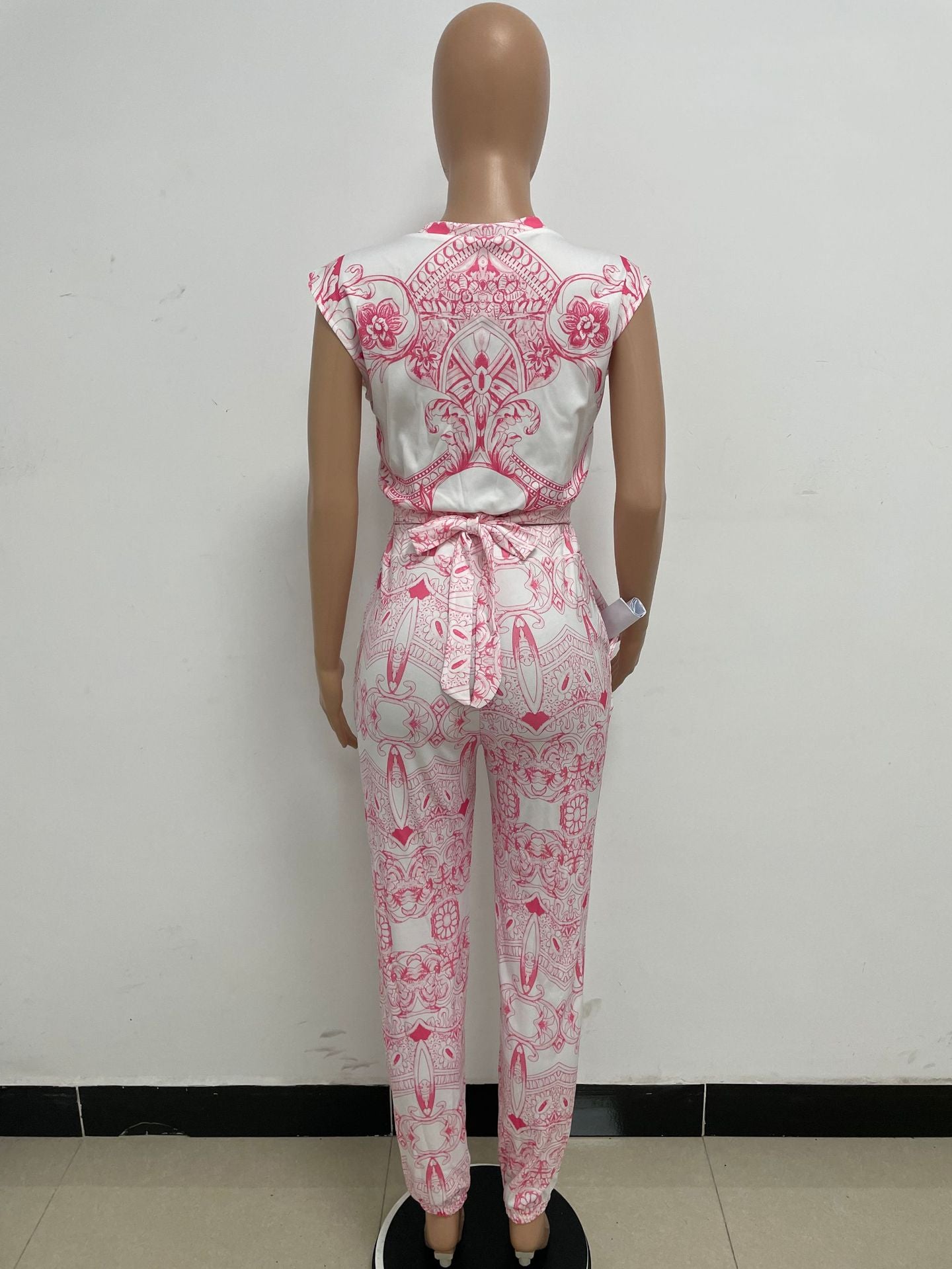 Fashionable Women's Printed Sleeveless Casual Two Piece Pants Set 19