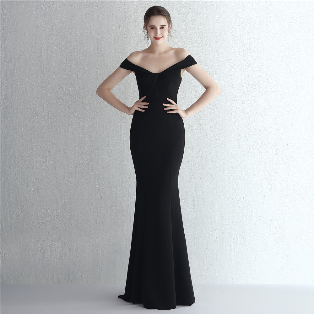Satin Slim Off Shoulder Long Celebrity Dinner Slim Fit Mermaid Dress Wedding Model Show Dress 4