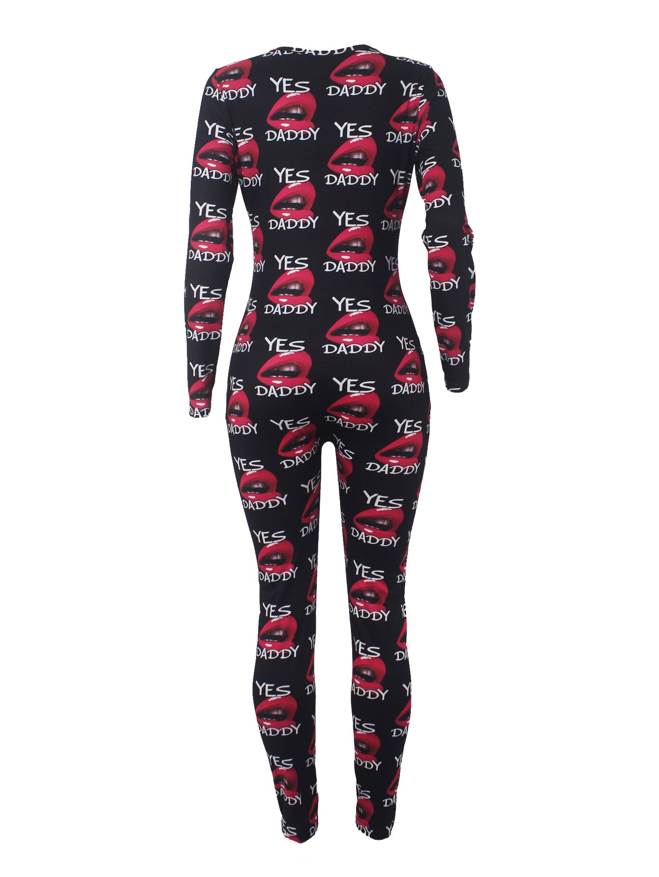 Women's Sexy Fashion Pattern Print Deep V-Neck Long Sleeve Tight Slim Jumpsuit 32