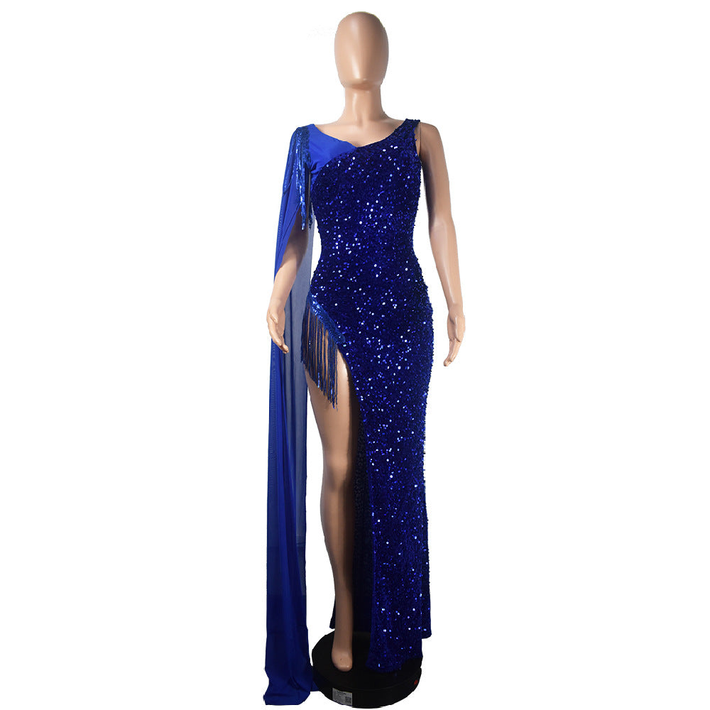 Women Sexy Sequin Tassel Long Dress Evening Dress 13