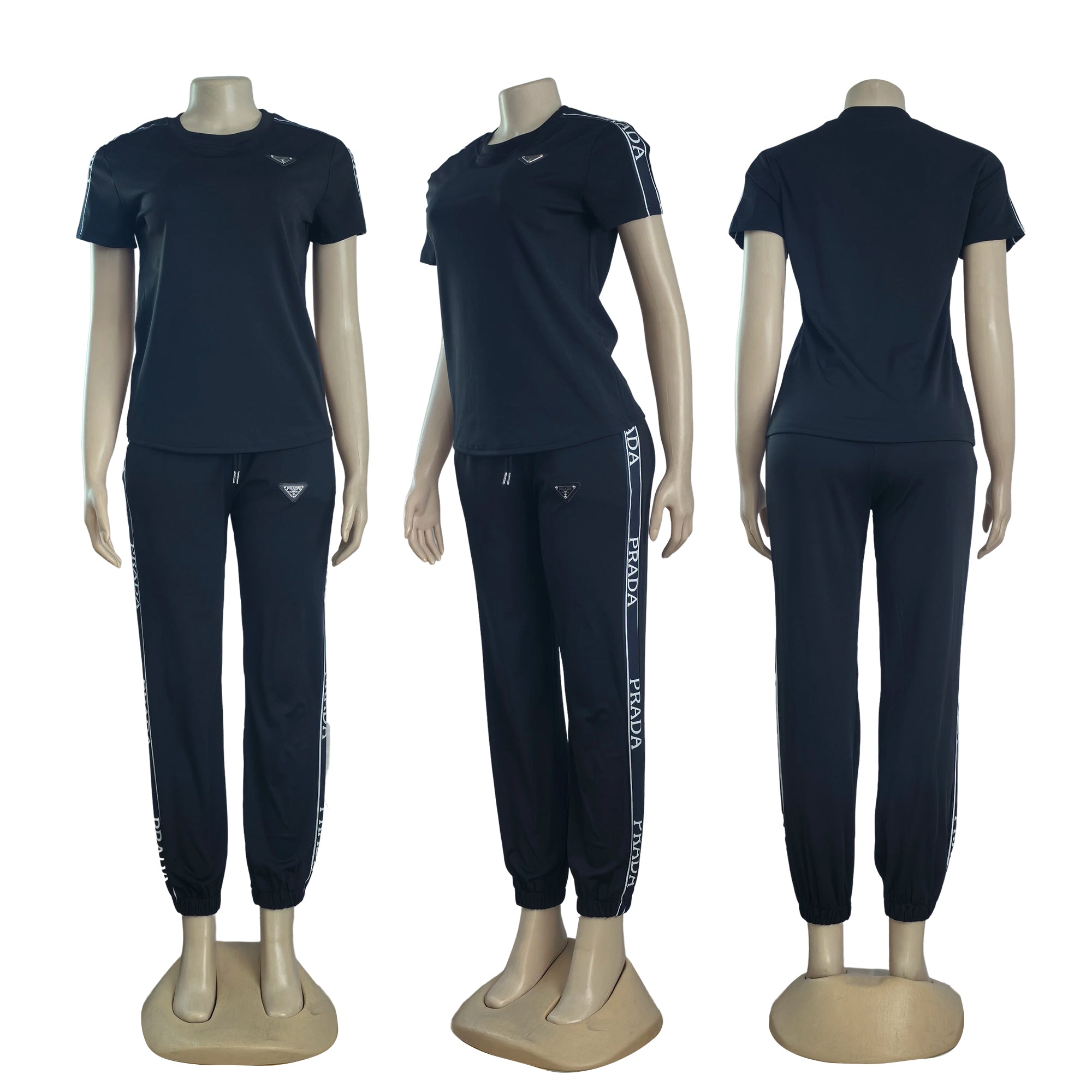 Women's Summer/Autumn Short-Sleeve Fashion Casual Slim-Fit T-shirt Pants Two-Piece Set 5