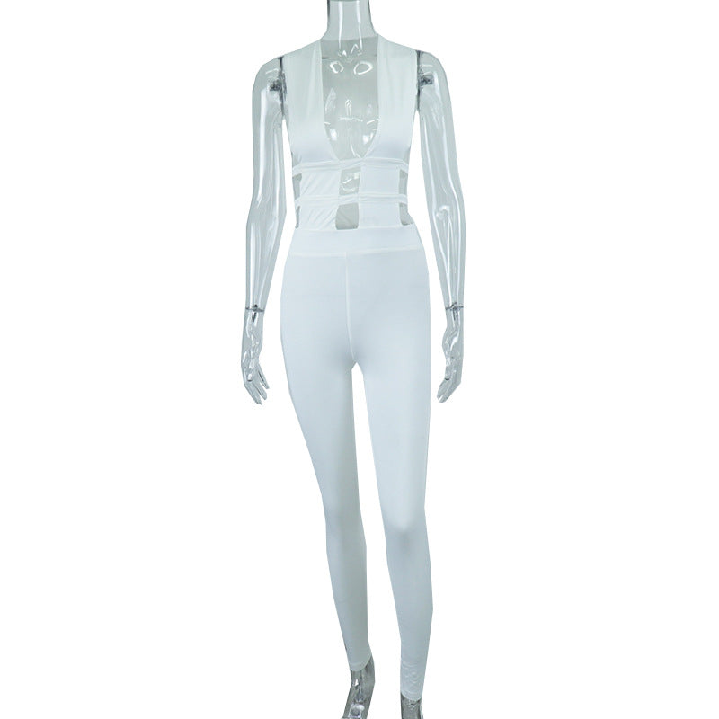 Women Summer Sexy Solid Color Cut Out Jumpsuit 13