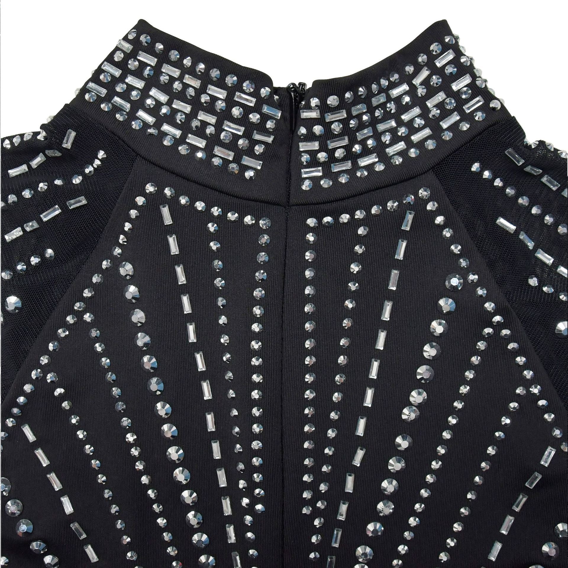 Fashion Women Beaded See Through Mesh Slit Long Dress 16