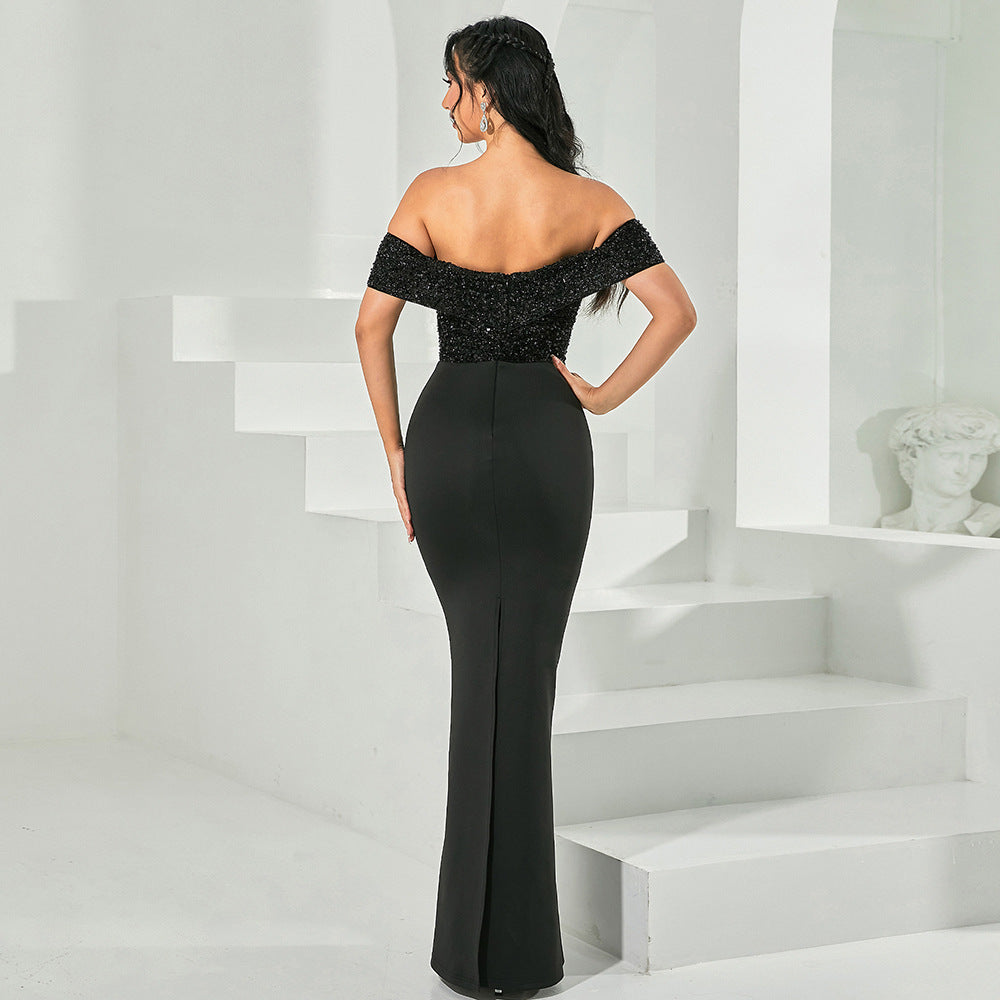 Women Off Shoulder Sexy Sequin Formal Party Fishtail Maxi Evening Dress 4