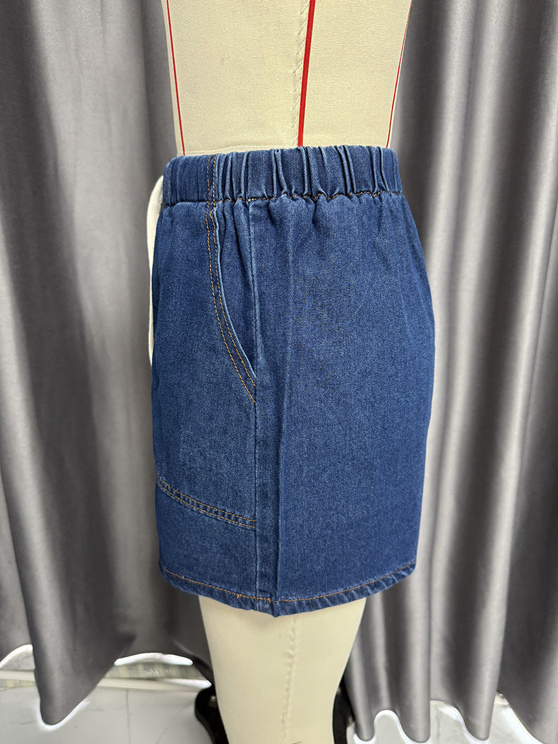 Women Retro Casual Pocket Short Sleeve Shirt and Denim Shorts two-piece set 14