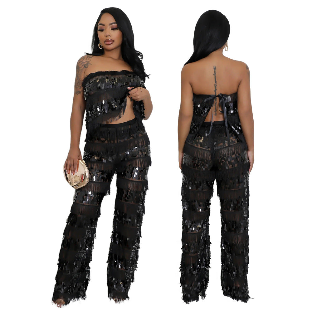 Strapless top loose trousers sexy two-piece Set for women 7