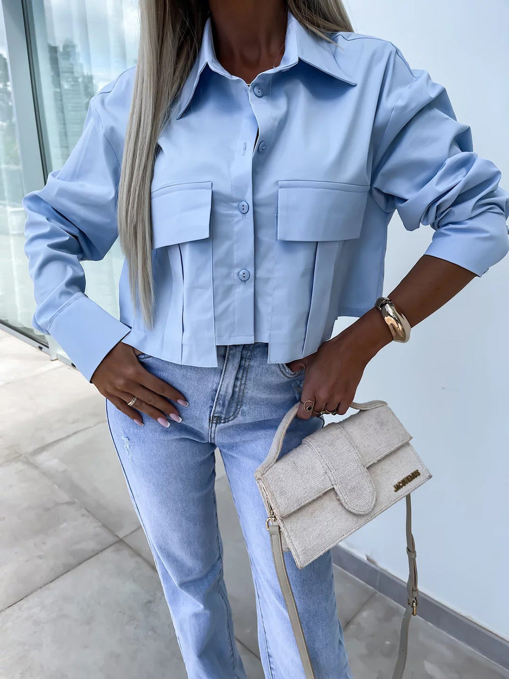 Spring Autumn Women's Fashion Solid Color Long Sleeve Chic Casual Shirt