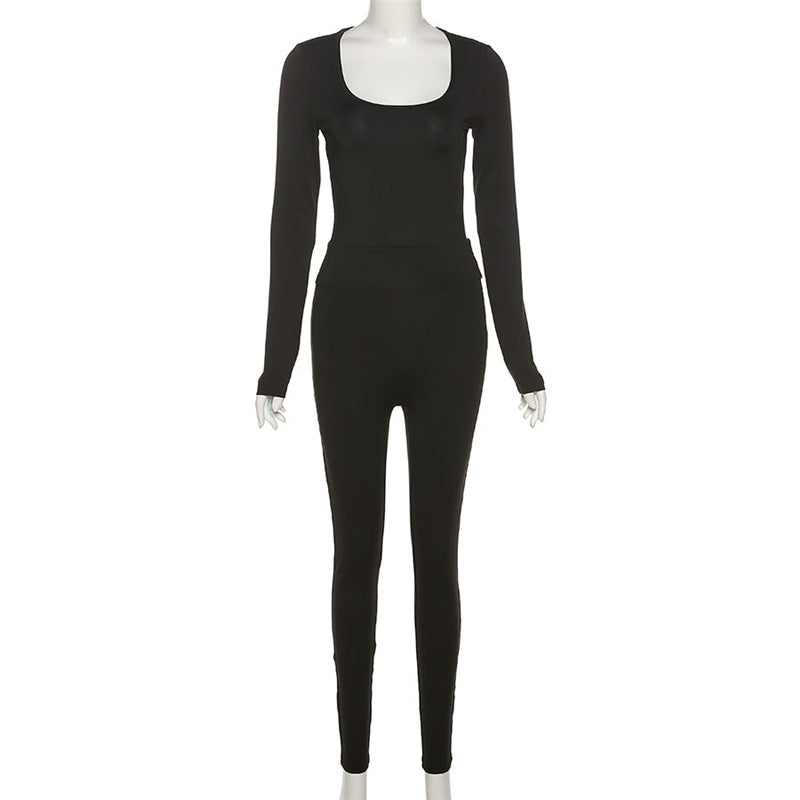 Women Soild Women Long-Sleeved Top and Casual Sports Pants Two Piece Set 5