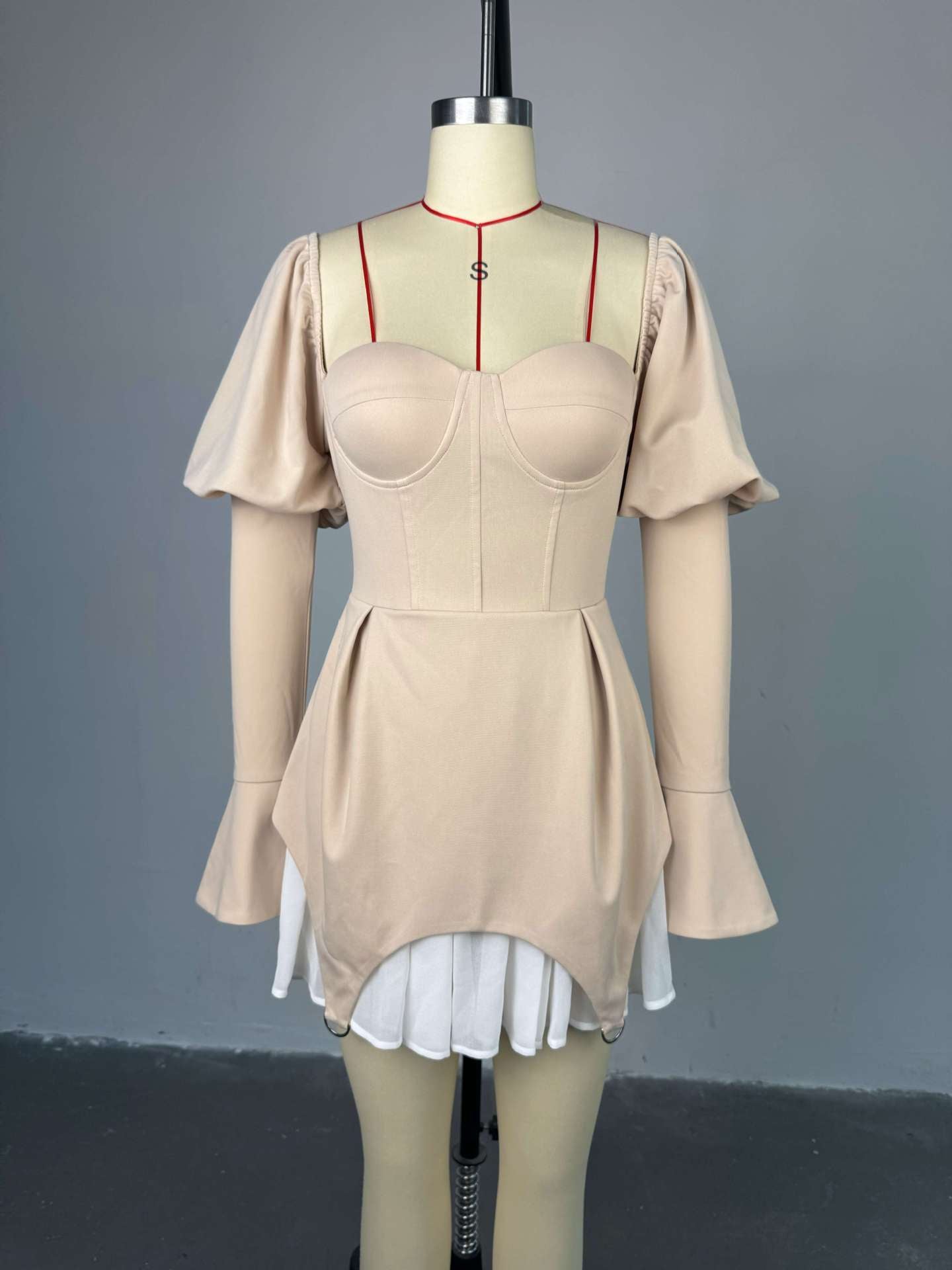 Women summer wrapped chest patchwork irregular bubble sleeve dress 6